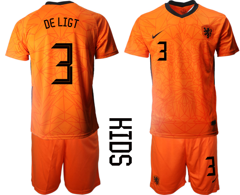 2021 European Cup Netherlands home Youth #3 soccer jerseys